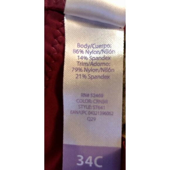 Secret Treasures Intimates Bra Womens 34C Used Burgundy - Picture 10 of 11